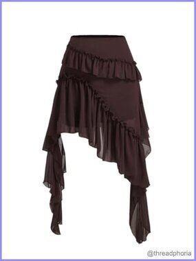 Plus Size Tiered Ruffle Midi Skirt Asymmetrical High Rise Flowy